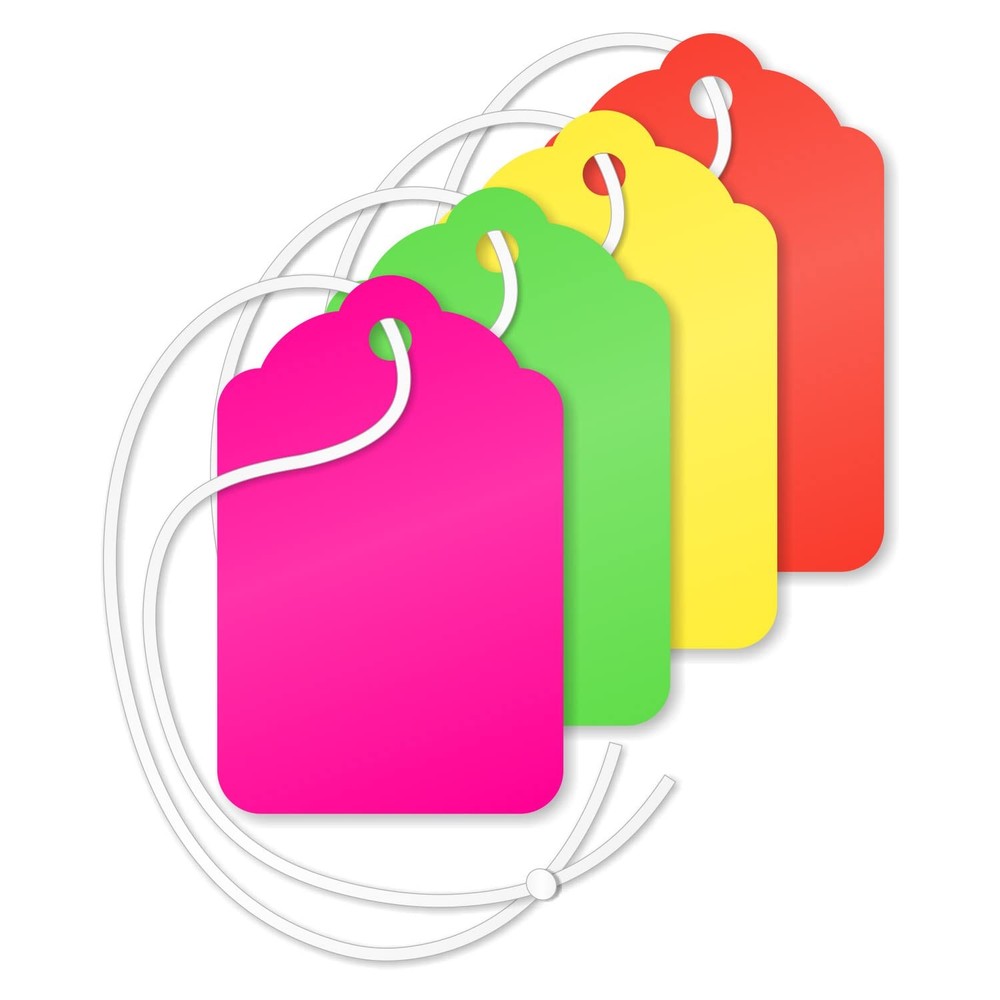 Multi-Colored Merchandise Blank Tags with String | Fluorescent Green Red Pink...