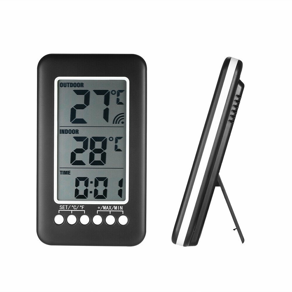 Indoor Outdoor Digital Thermometer Clock Temperature Meter Wireless Transmitter