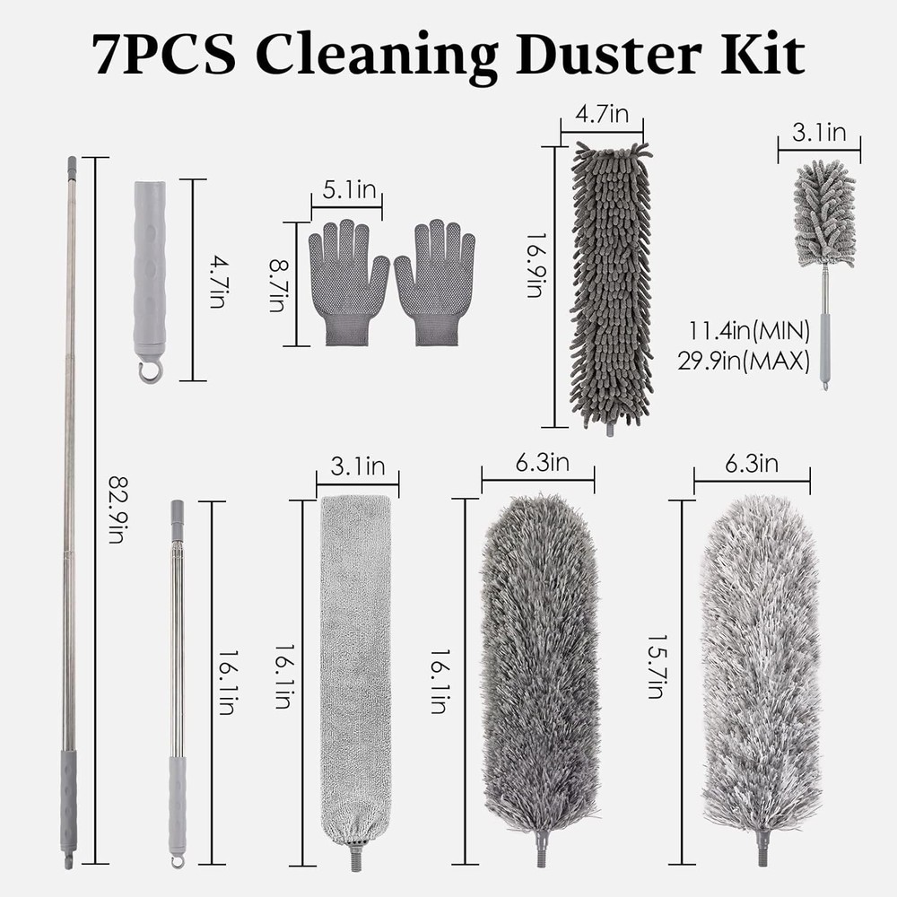 Microfiber Feather Duster Kit with Extension Pole, 7 PCS Washable Reusable Du...