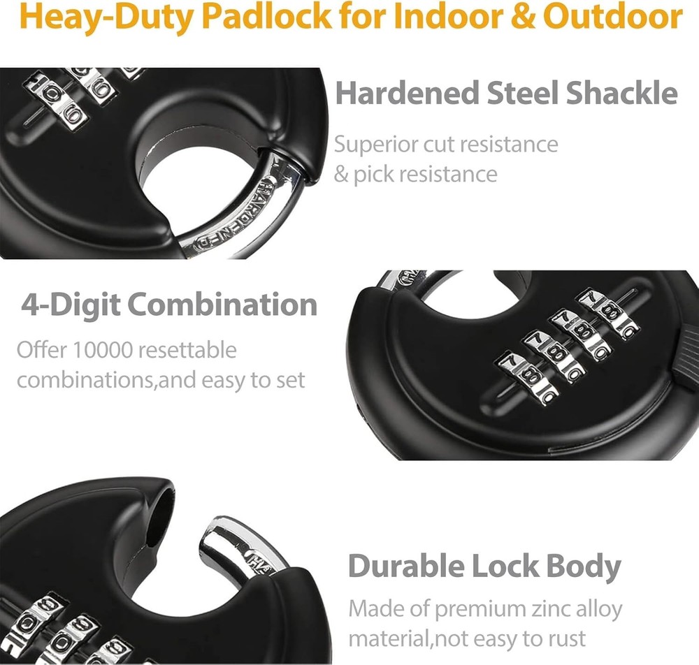 "Combination Disc Padlocks for Outdoor - Heavy Duty 4 Digit Code Lock, Combo Dis