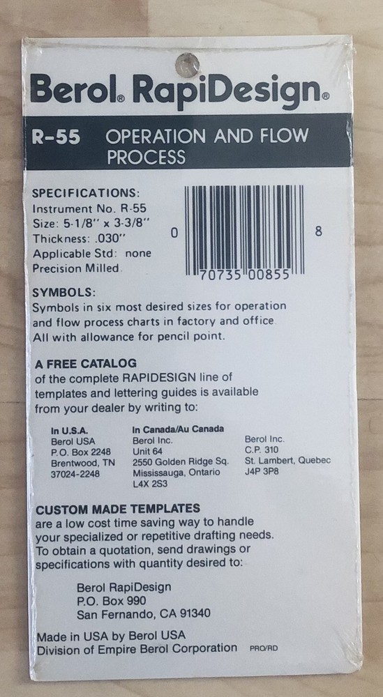 NEW Berol RapiDesign Template R-55 - Operation and Flow Process