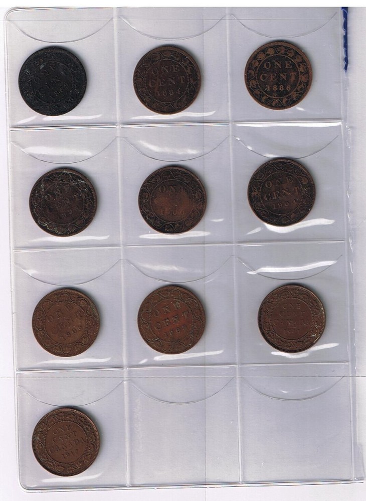 Canada Large Cents - 10 Different Between 1859 & 1917 - Various Grades