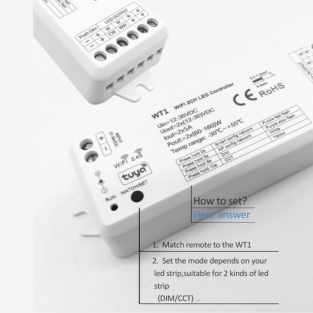 WT1 LED Controller 12-24V 4Zone Wall Touch Panel Dimmer Wireless Wifi RF Remote