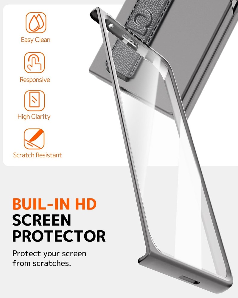 NINKI Galaxy Z Fold 7 Wrist Strap Phone Case Screen Protector Grey