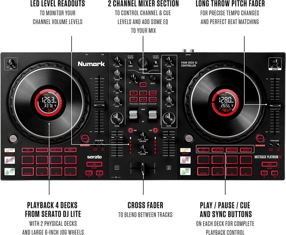 Numark Mixtrack Platinum FX 4-Deck Serato DJ Controller Japan Tabletop 24 Bit
