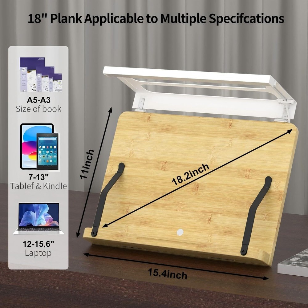 Adjustable Foldable Book Stand with LED Light Hands Free Holder for Textbooks
