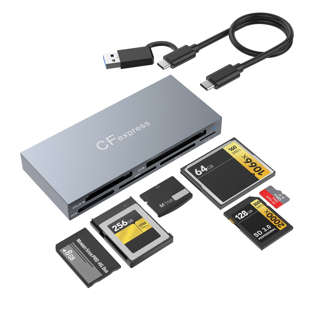 Multi Card Reader USB3.2 Gen2 10Gbps CFexpress Type B/CF/MS/XD/SD/TF Card Reader