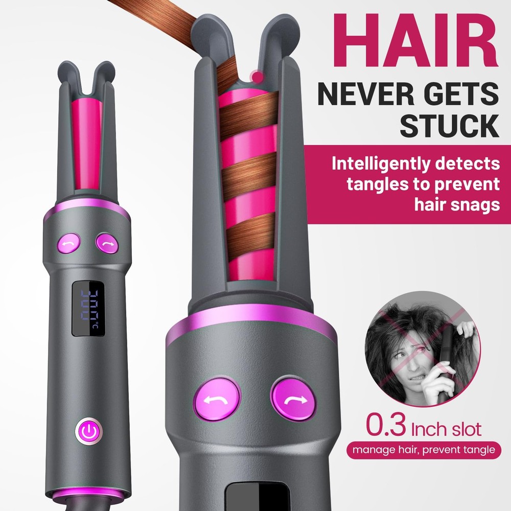 Negative Ion Automatic Rotating Curling Iron – Smart Tangle-Free, Dual Voltag...