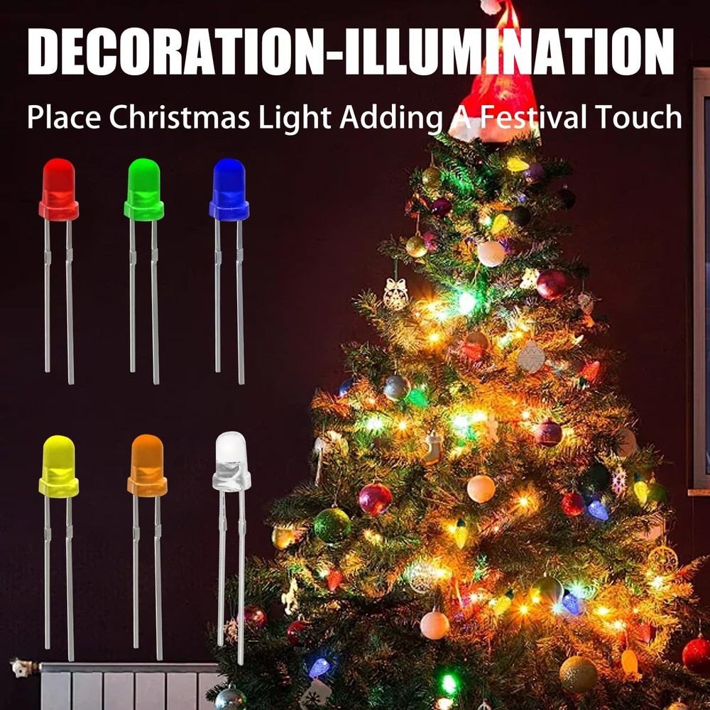 200-Piece 3mm LED Light Assortment - Essentials for Electronics & Crafts