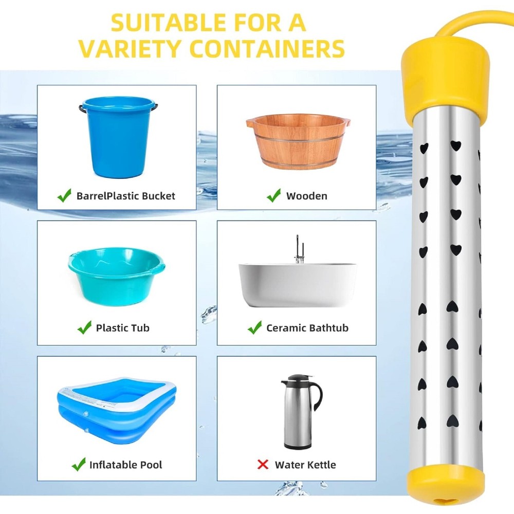 calentador de agua electrico portatil 110V sumergible para 5galones caliente 2PC