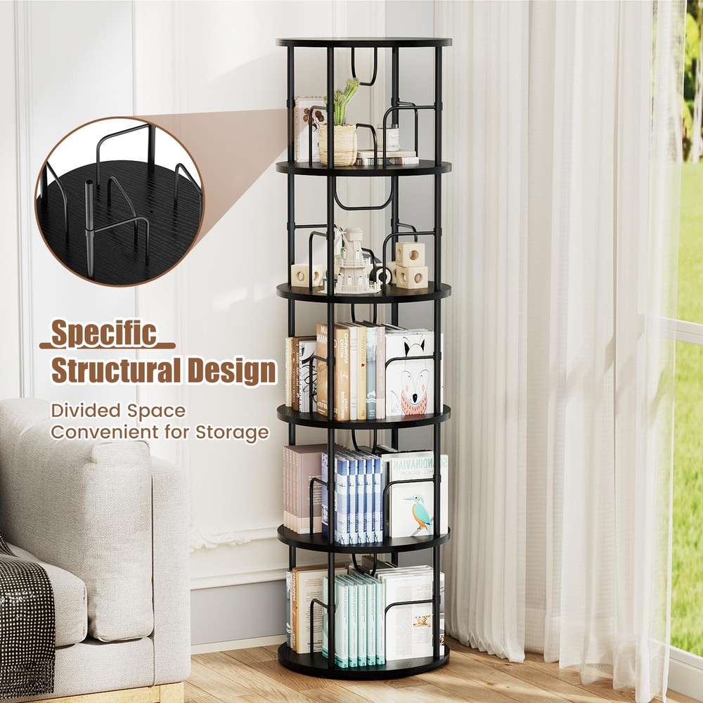 5 Tier Rotating Bookshelf, 360 ° Display Stackable Spinning Bookshelf Tower, ...