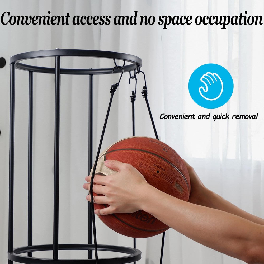 Upgrated Ball Storage Rack with Small Bottom Ball Holder, 3 Adjustable Elasti...