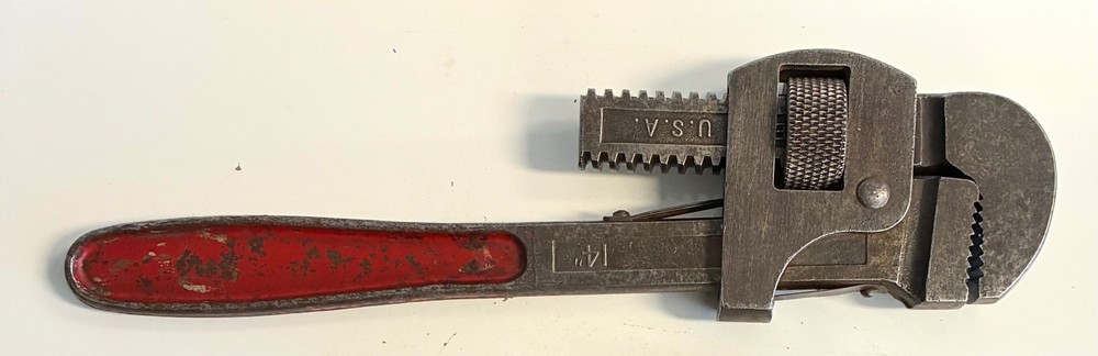 Vintage Adjustable Wrench Lot 10" & 14" Red Handle