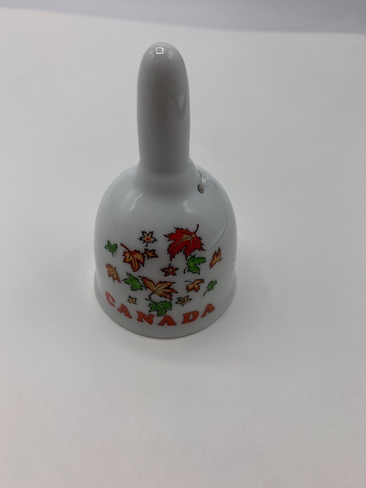 Canada Leafs White Ceramic Bell 3" Tall