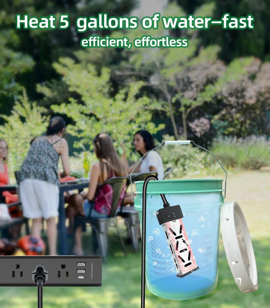 Portable Immersion Water Heater 1800W 120V, Electric Heater for Buckets, Bath...