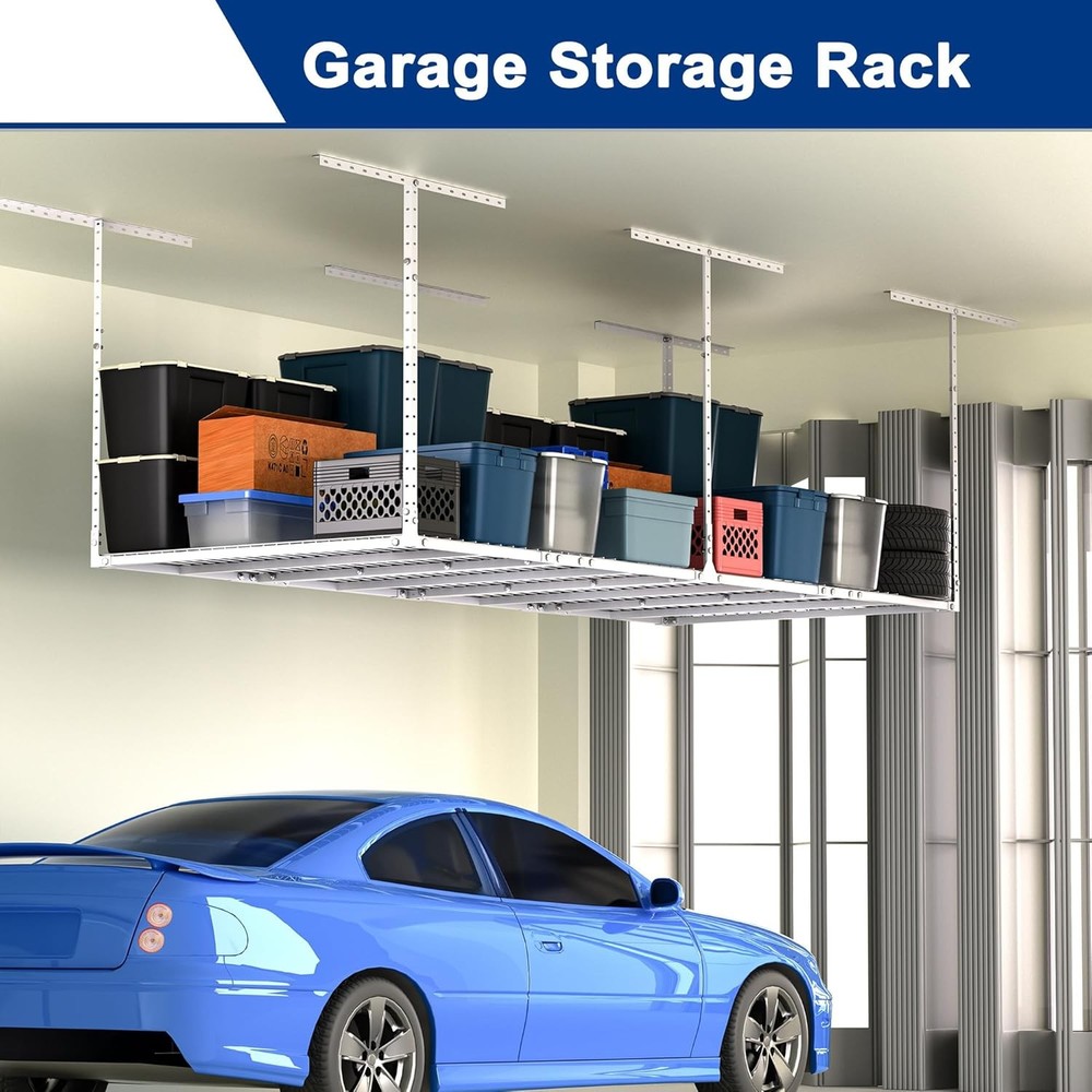 4x8FT Overhead Garage Ceiling Storage Rack 600lbs Load Adjustable Wall Tool Rack