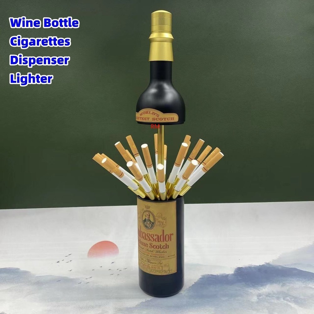 Creative Wine Bottle Cigarette Dispenser Storage Case Box With Lighter