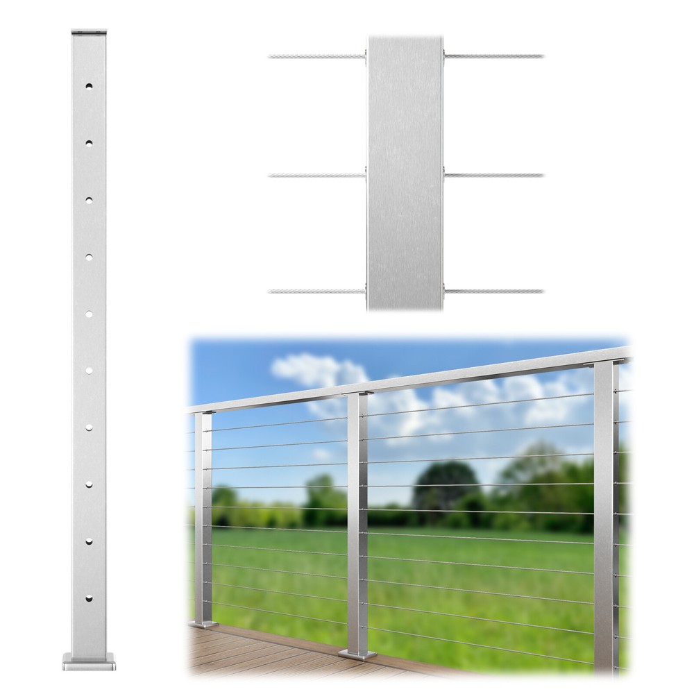 Muzata Level drilled Cable Railing Post Fixed top Level Line Post Top PS02