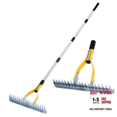 Thatch Rake 15 Inch Wide Efficient Dethatcher Rake for Cleaning Dead Grass,