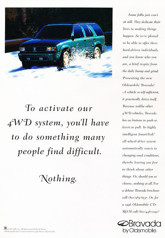 1996 Oldsmobile Bravada Original Advertisement Car Print Ad J510