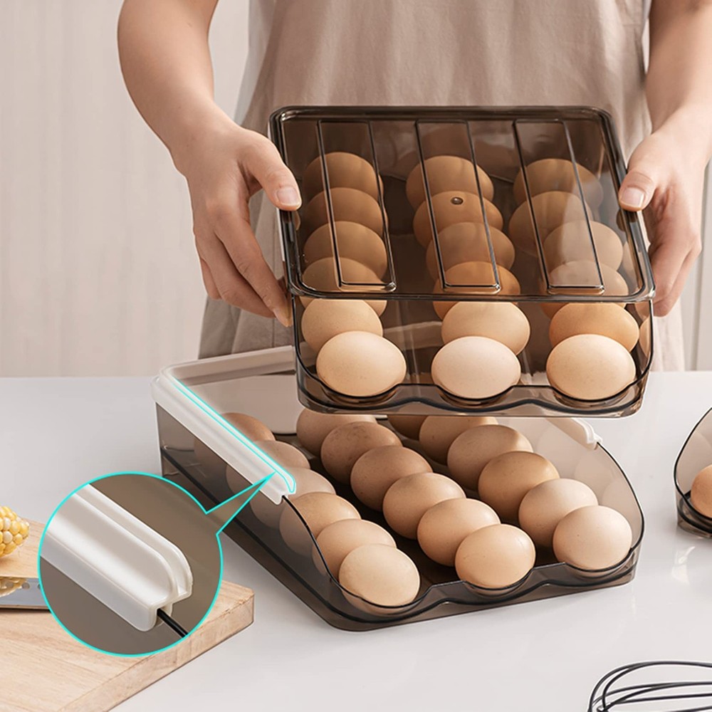 54 Grid Capacity Egg Holder for Refrigerator, Automatic Rolling Egg Storage R...