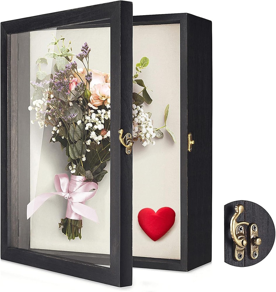 11x14 Rustic Black Shadow Box Frame with Glass Door