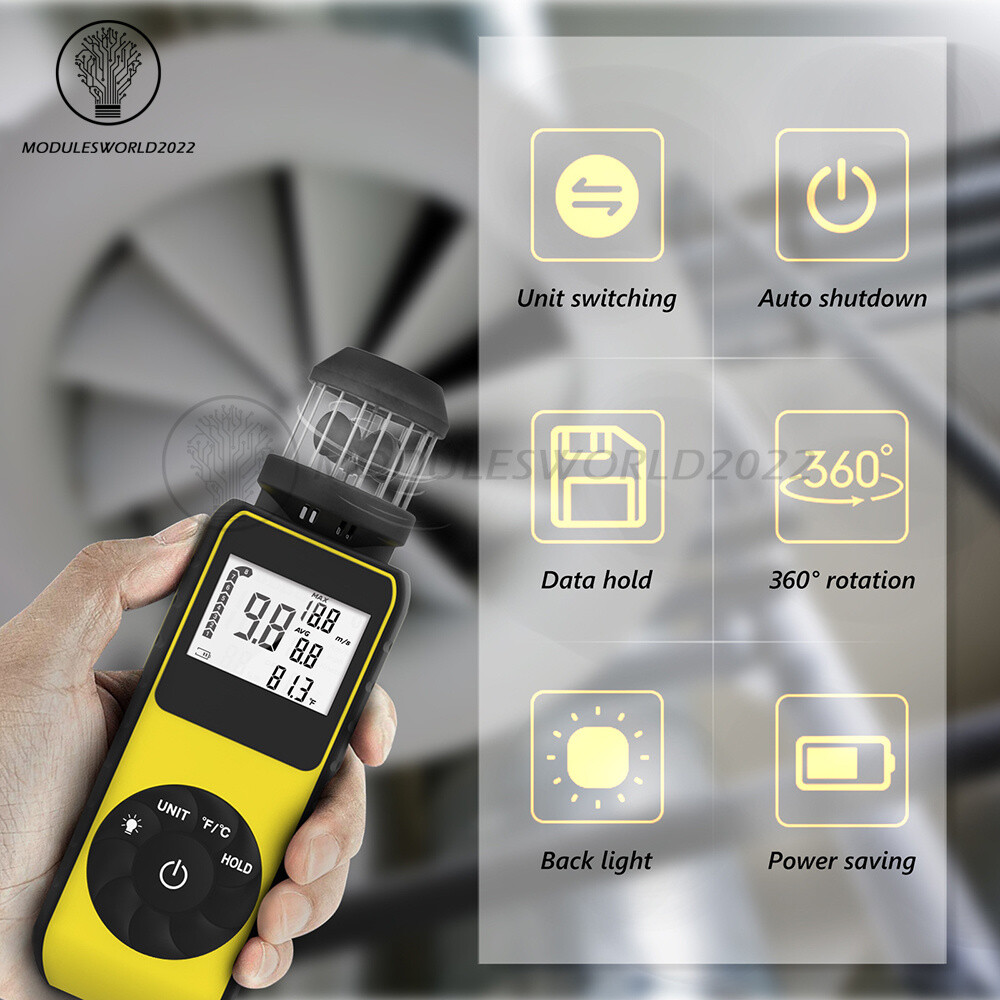 Digital Cup Anemometer Compass Measure Wind Speed Temperature 360° w/Backlight