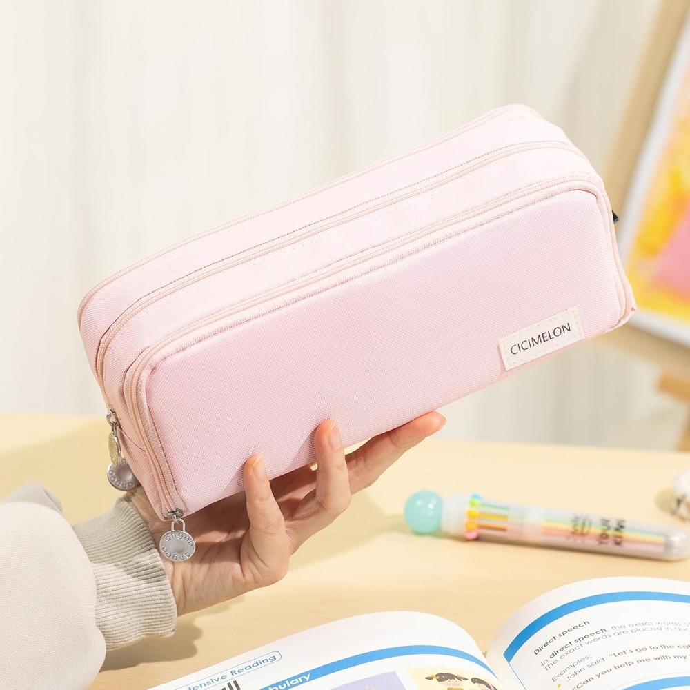 Large Capacity Polyester Pencil Case 3 Compartment Pencil Pouch for School