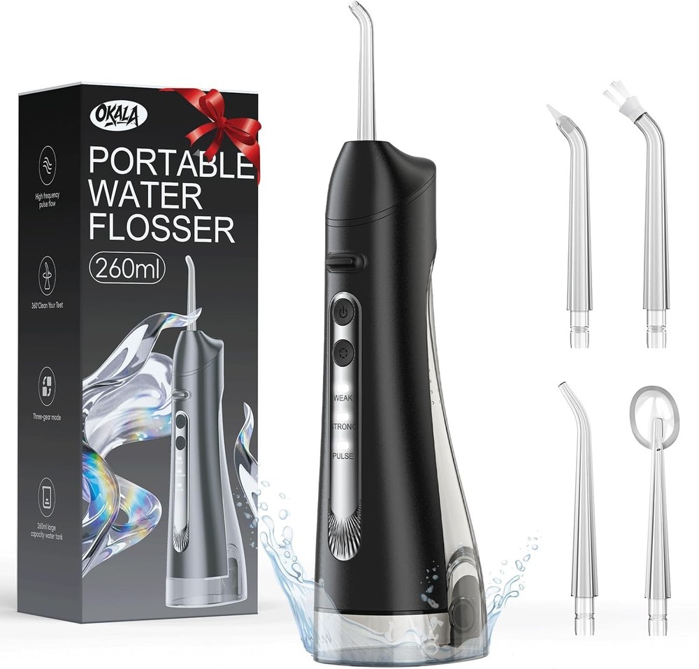 Water Flosser, Dental Flosser Pick for Teeth, IPX7 Waterproof Black