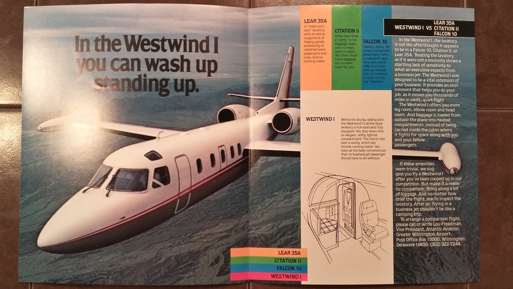 3 Atlantic Aviation Westwind 1 vs Lear 35A, Citation II & Falcon 10 Brochures