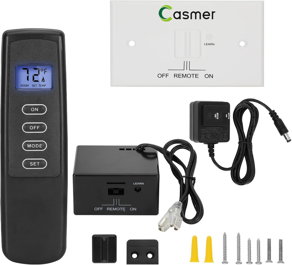 LCD Fireplace Remote Control Kit with Thermostat, Dual Power & Safety Lock