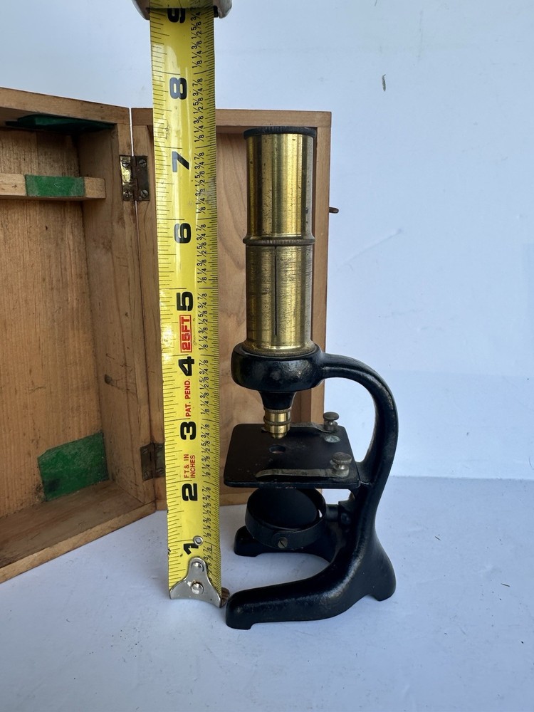 Vintage unbranded cast iron Microscope Germany Brass Black Microskope