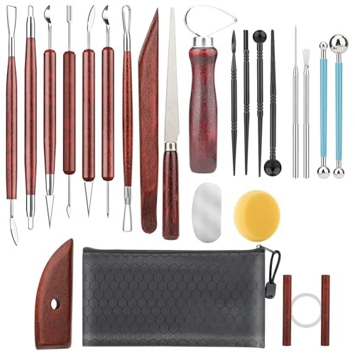 23PCS Clay Tools Sculpting, Ceramic & Pottery Modeling Tool, Stained Wood-23PCS