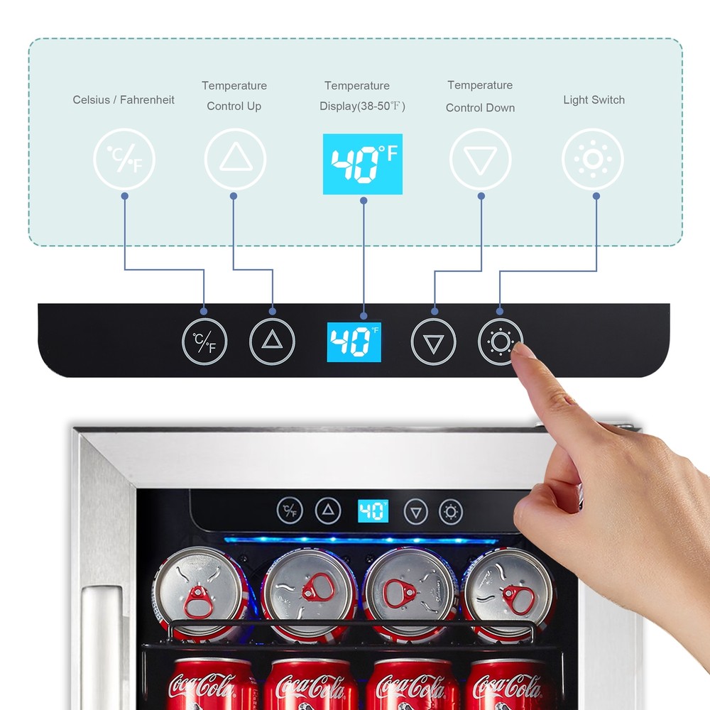 Freestanding Beverage Refrigerator Compressor Beverage Cooler Stainless 96 Can