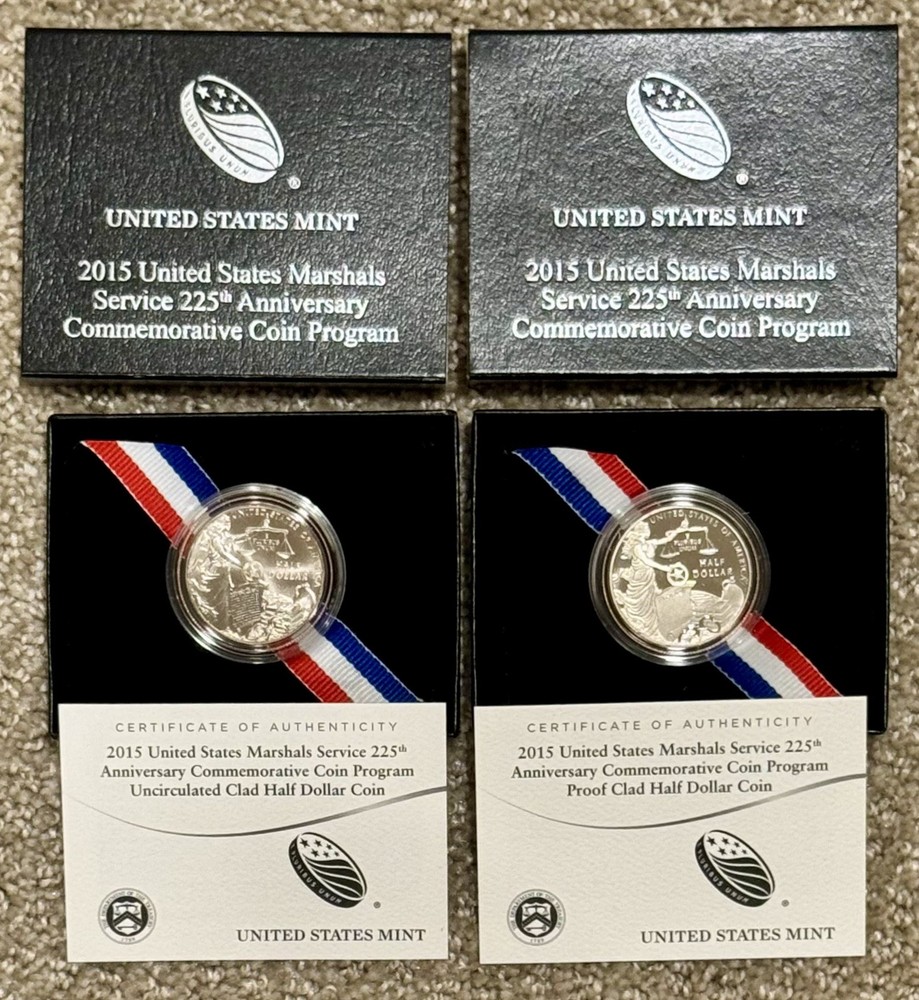 BOTH 2015 Proof & Uncirculated US Marshals Service Commemorative Half Dollars