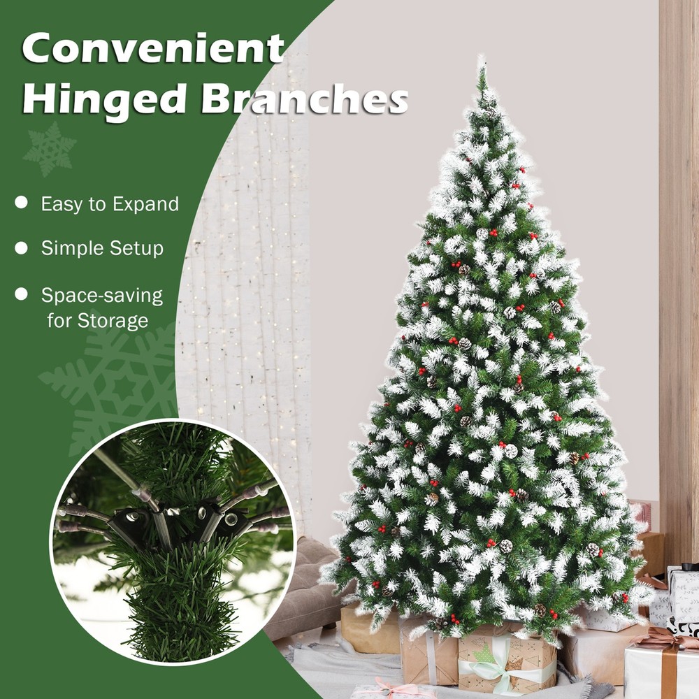 7.5 FT Pre-lit Snow Sprayed Christmas Tree Artificial Xmas Tree w/ LED Lights