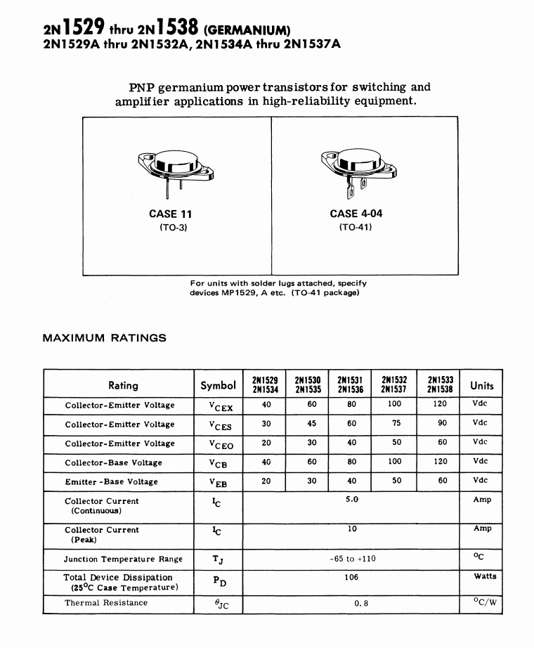 Delco 2N1535 Germanium Power Transistors (QTY 2)