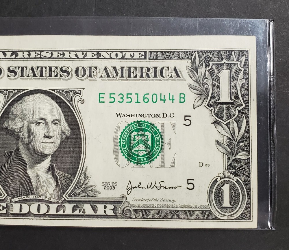 2003 $1 Federal Reserve Note MIS-ALIGNMENT ERROR, MIS-CUT