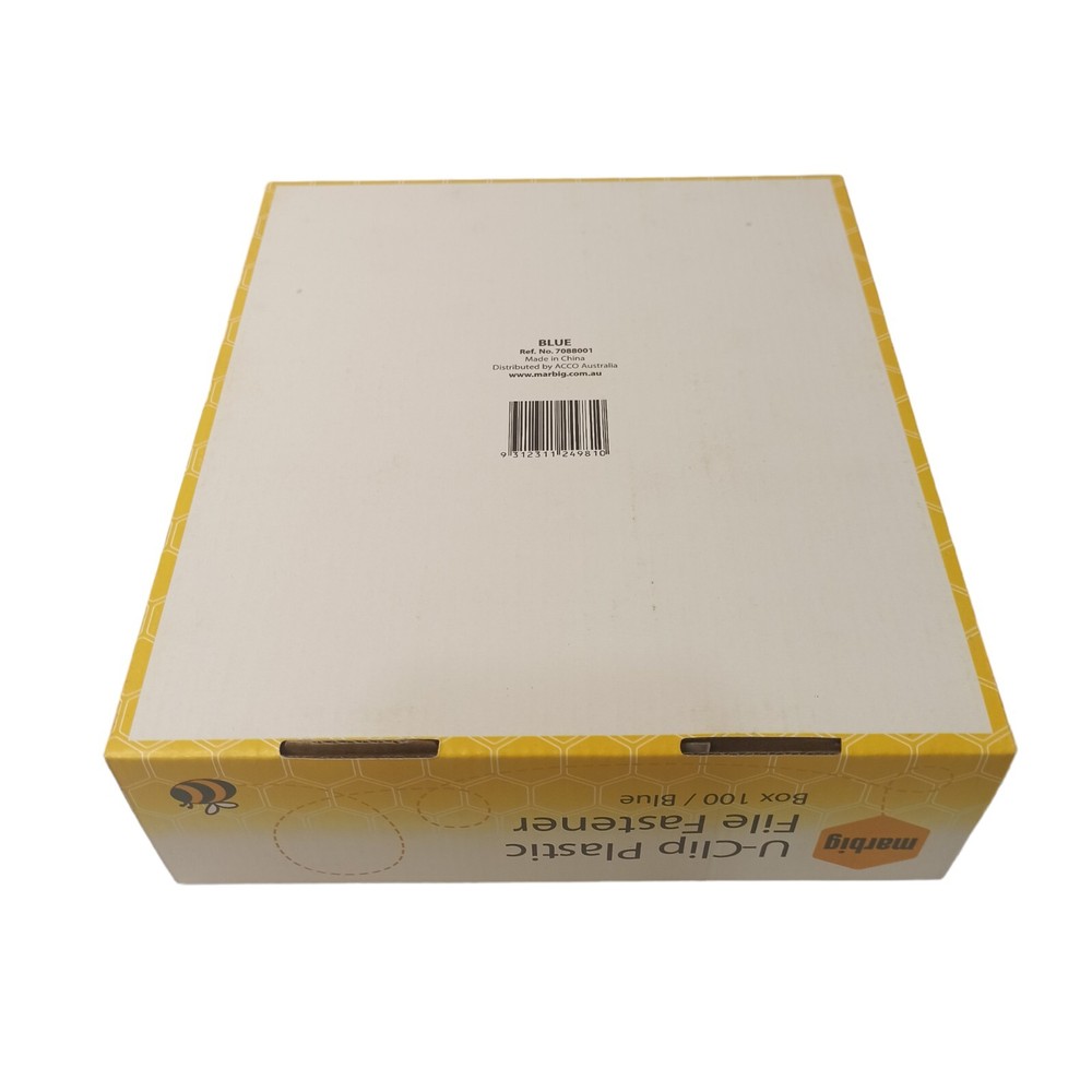 Marbig U-Clip Plastic File Fastener Binder Folder Complete Box 100 Blue 7088001
