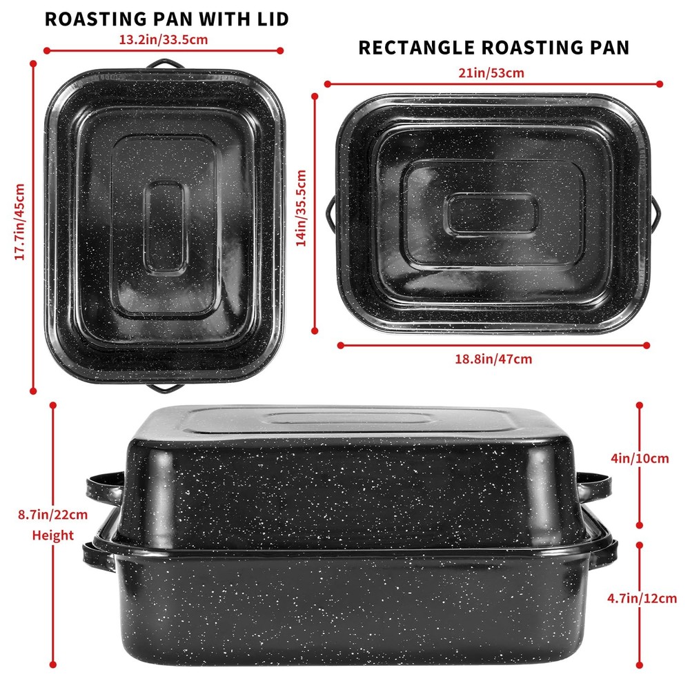QPMR Roasting Pan with Rack, 21” Rectangular Granite Roaster Pan, 25lb Capaci...