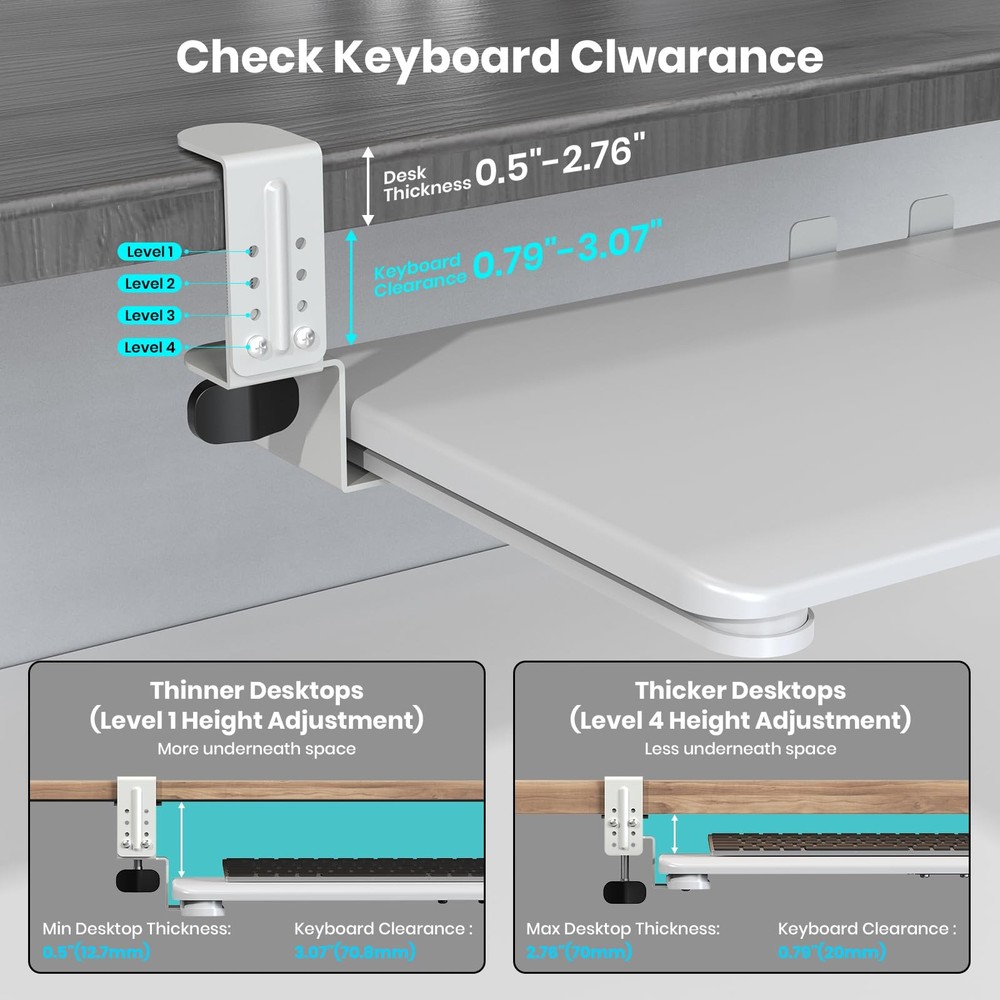 Keyboard Tray Under Desk, Pull Out Keyboard & Mouse Tray with Adjustable C-cl...