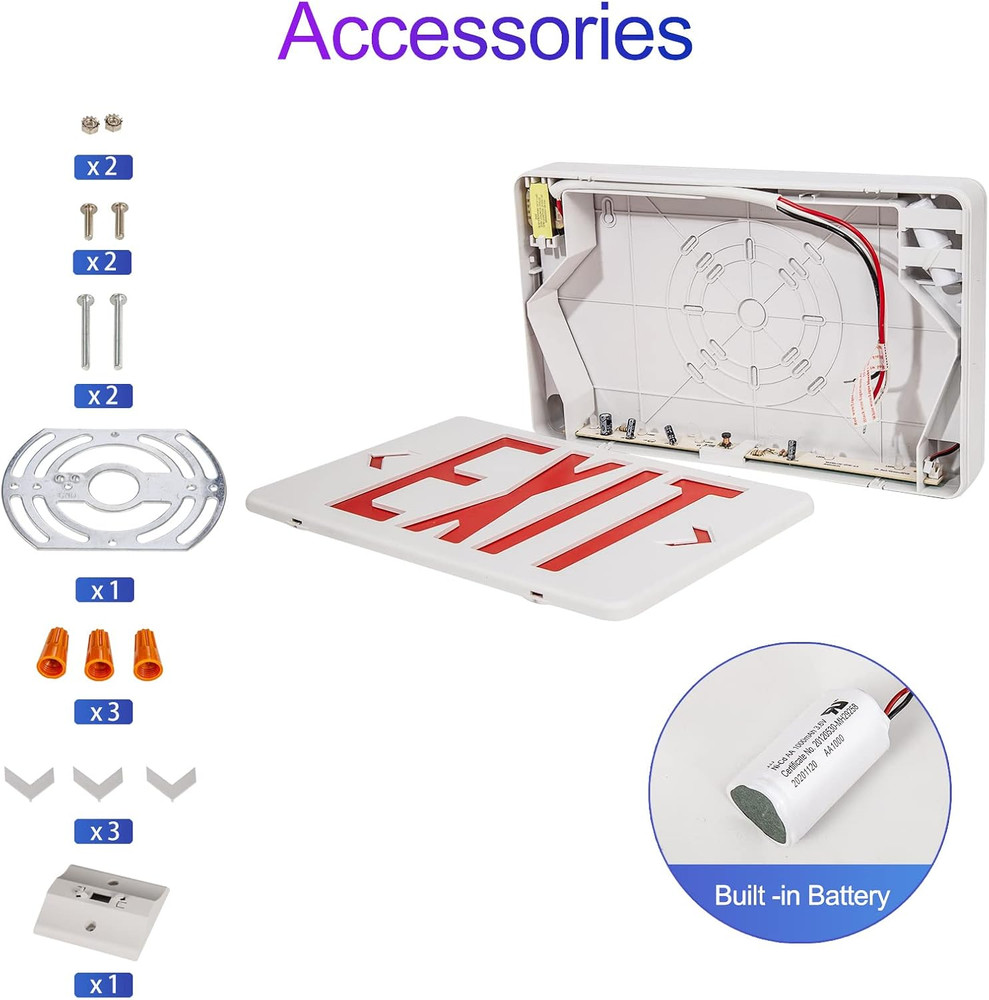Red Exit Sign with 1.0 Meter Plug in Cord, Plug in Exit Sign with Battery Backup
