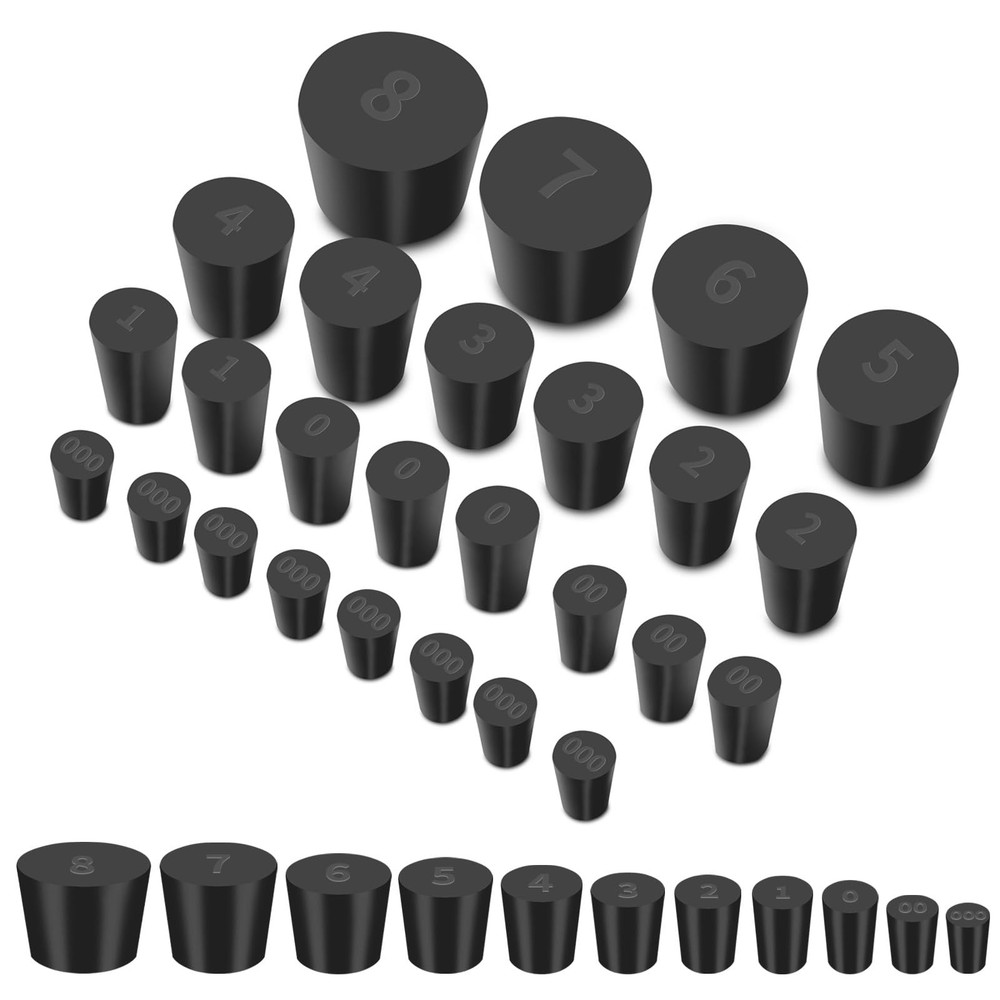 26 Pack Solid Rubber Stoppers 11 Assorted Sizes Stopper Plugs, 000# 8# Size...