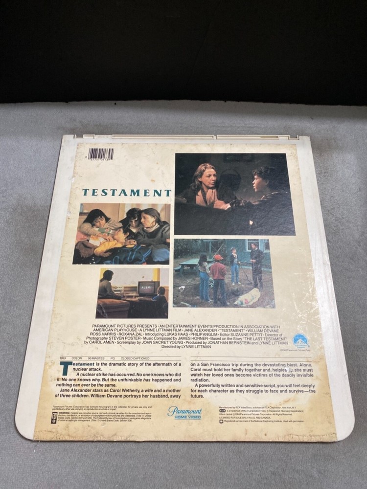 Testament CED Video Disc Movie 9dR
