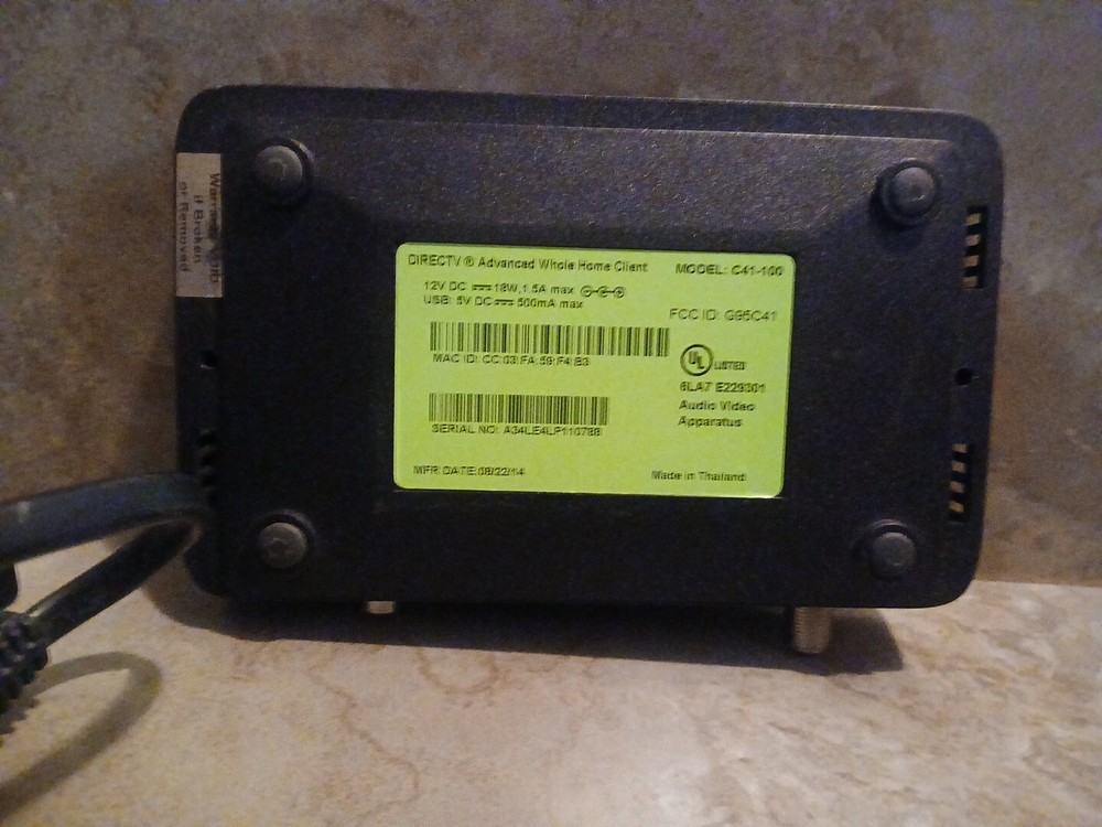 DirecTV C41-100 Advanced Whole Home Client Satellite Receiver & Powe Supply