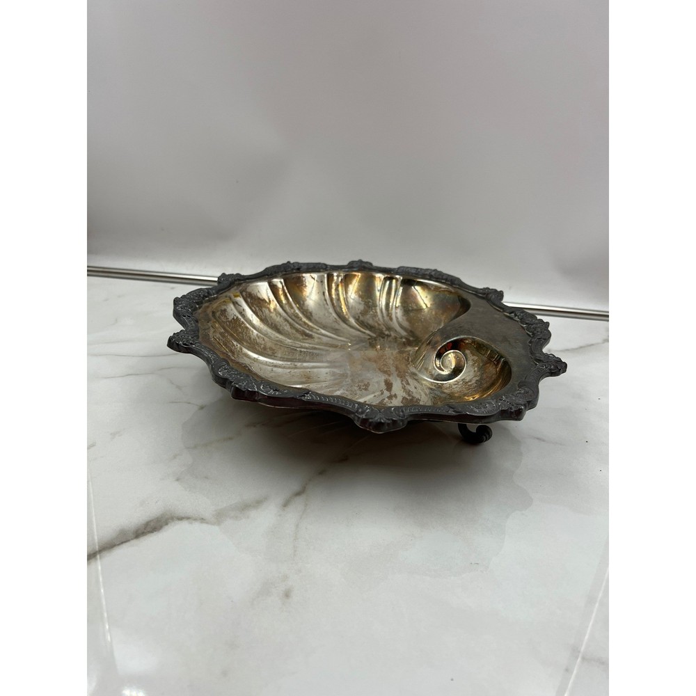 Vintage Silverplate Shell Serving Bowl Cachepot Footed Mid Century
