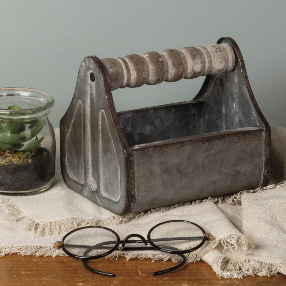 Spindle Handle Tray, Small, Distressed Metal