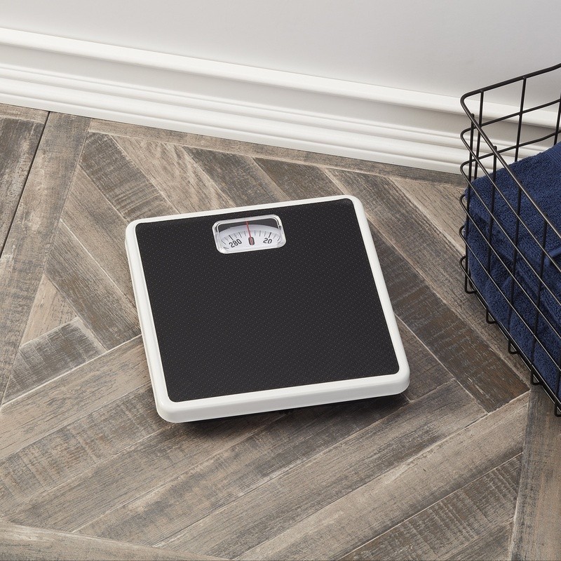 Analog Bathroom Scale 300lb Mechanical Dial Display Compact Design Non Battery