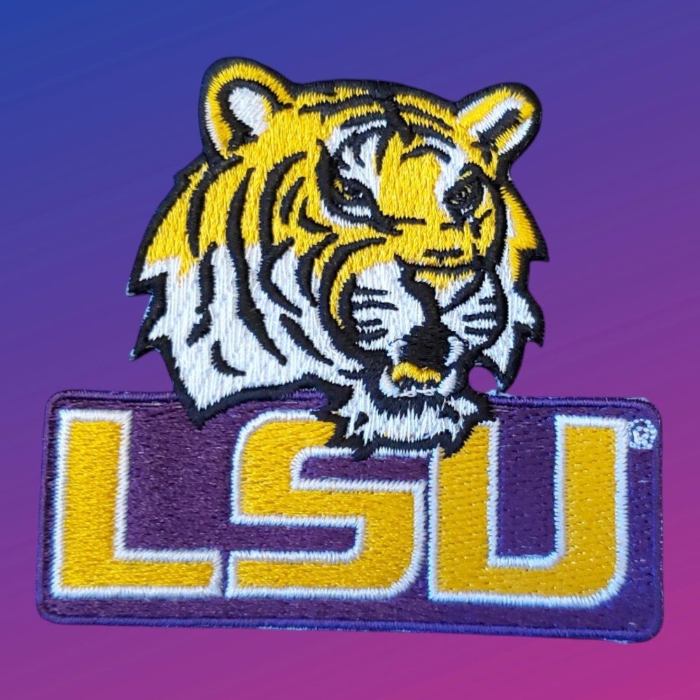 LSU Tigers Patch. Embroidered. Iron On Backing. 3"x3"