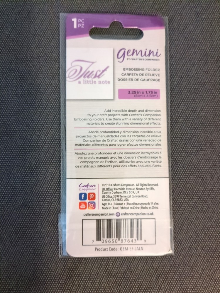 Crafters Companion GEMINI 'JUST A LITTLE NOTE' Embossing Folder 1PC